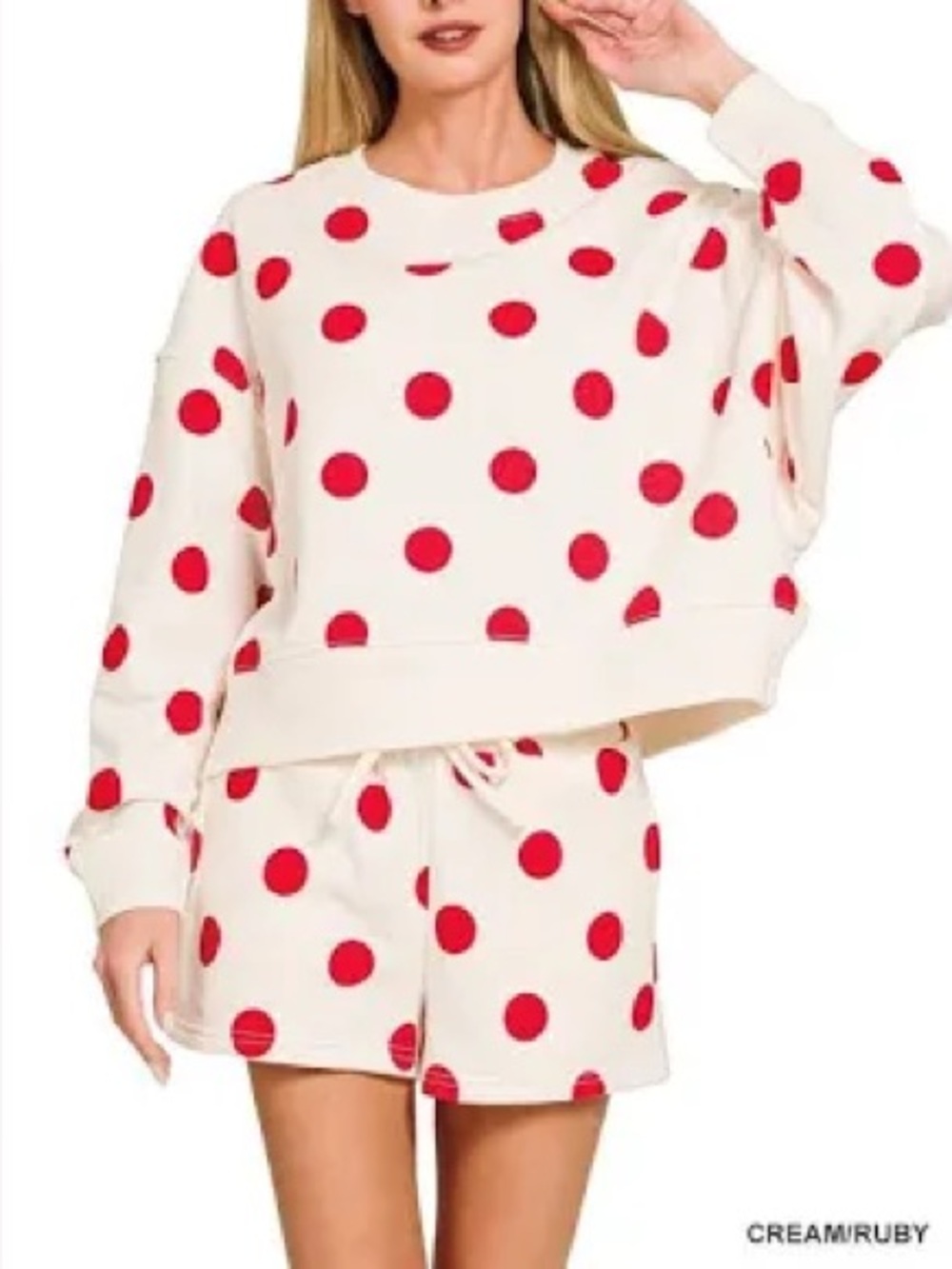 Zenana Outfitters White and Red Polka Dot set